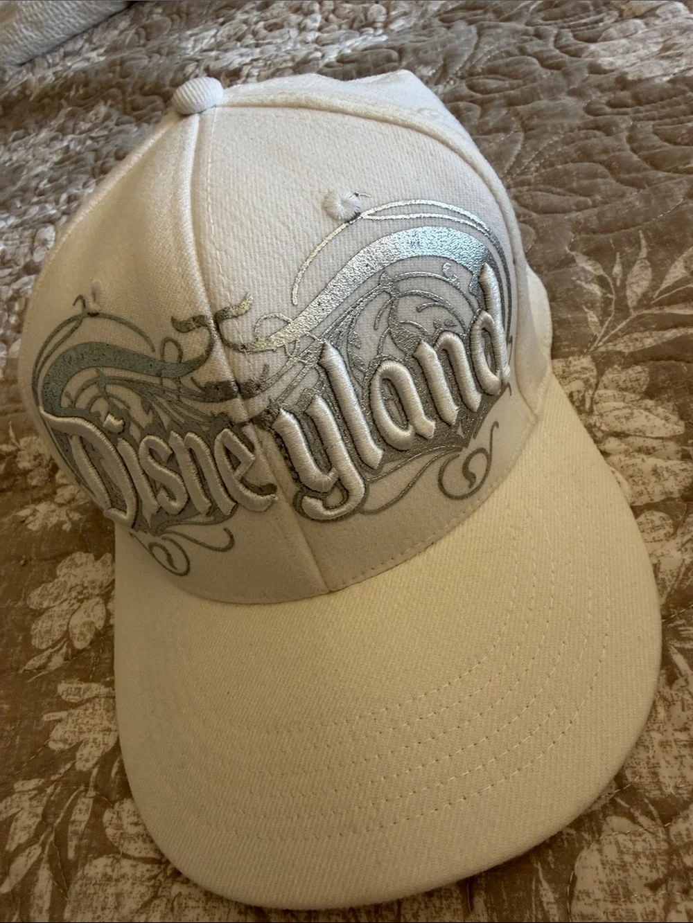 Disney White Silver Embroidered Baseball Hat authentic Disneyland Parks cap